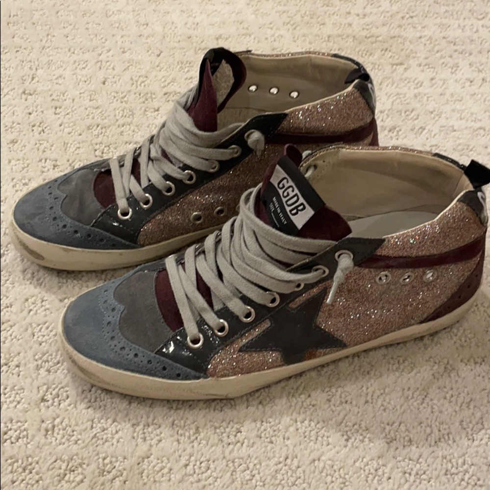 Golden Goose mid star multi glitter / grey patent